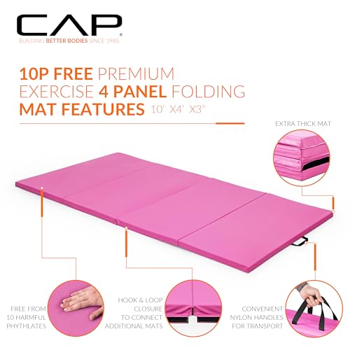 CAP Barbell All Purpose Folding Anti Tear Exercise Training Aerobic Fitness Gym & Gymnastics Balance Mat | Multiple colors - color: Pink, style: 10' x 4' x 3.0" Thick