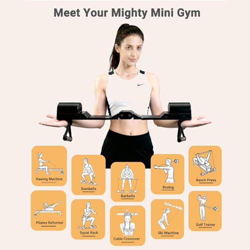 Portable All-in-One Home Gym Strength Training Equipment - Resistance Bands with Bar & Handles, Compact Base for Travel, Home & On-The-Go Workouts