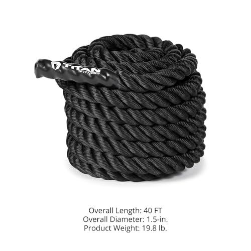 Titan Fitness Battle Rope 40ft x 1.5in, Poly Dacron Heavy Rope for Home Gym Conditioning Workouts, Cross-Train, Strength Training Exercises