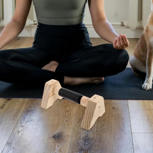 TEHAUX Wooden Push up Handles and Parallettes 30cm Pushup Bars for Floor Exercise Beech Wood Workout Grips Strength Training Equipment for Men and Women Calisthenics