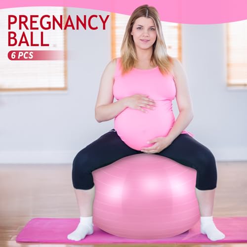 Hungdao 6 Pack Exercise Ball Bulk Inflatable Pregnancy & Workout Ball 22 Inch Heavy Duty Pilates Ball for Yoga Stretching Therapy Balance Physical Fitness - color: Pink