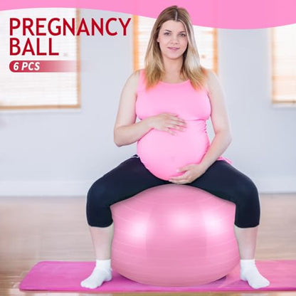 Hungdao 6 Pack Exercise Ball Bulk Inflatable Pregnancy & Workout Ball 22 Inch Heavy Duty Pilates Ball for Yoga Stretching Therapy Balance Physical Fitness - color: Pink