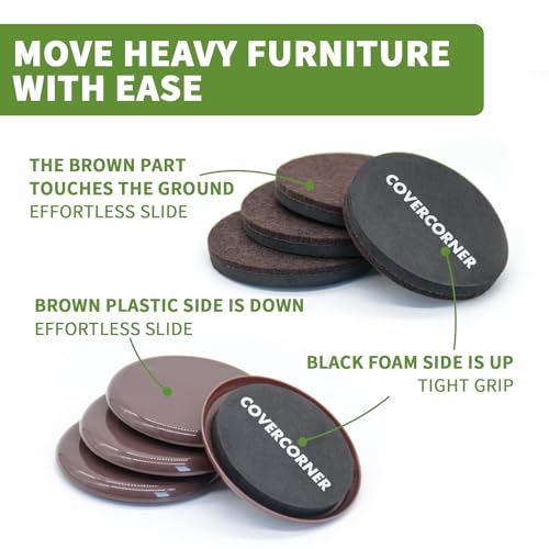 Furniture Sliders for Carpet and Hardwood, 8 PCS 3 1/2", Brown - size: Round 8 PCS 3 1/2'' Brown