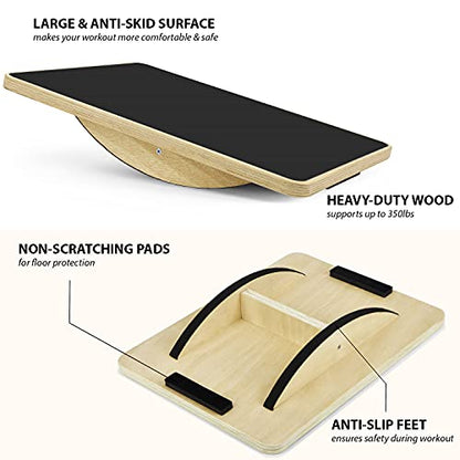 Yes4All 350LBS Professional Wooden Balance Board for Leg Workout, Anti-Slip Rocker Board, Wobble Board for Standing Desk