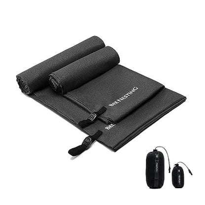 Bee Nesting Ultralight Quick Dry Towel - Medium&Small 2 Pack Microfiber Towels with Compact Packable Pocket for Lightweight Backpacking Travel, Beach, Gym, Camping & Hiking(Black, M&S 2 Set) - color: Black, size: M&S