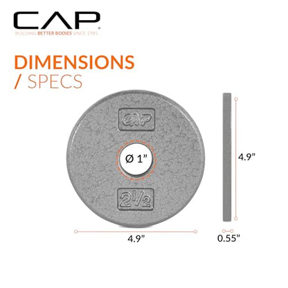 CAP Barbell Standard 1-Inch Cast Iron Weight Plates - Singles & Sets | 1.25-50 lbs | Multiple Options