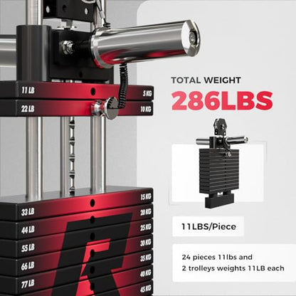 RitFit M1 Pro Smith Machine Cable Crossover Power Cage Home Gym - color: RED, size: M1 PRO (With Weight Stack)