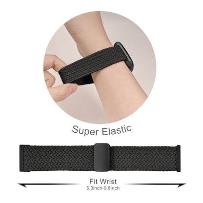 Magnetic Braided Compatible with Fitbit Versa 4 Bands for Women/Versa 3/Sense/Sense 2 Bands, Soft Stretchy Sport Strap Woven Loop Elastic Nylon Wristbands Men