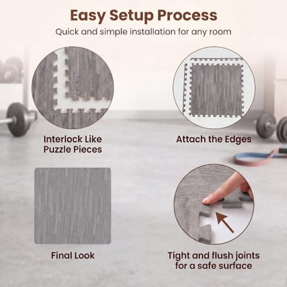 Giantex 25 Pcs Faux Wood Grain EVA Foam Tiles, 24"x24" Interlocking Floor - color: Gray Oak, size: 100 Sq.Ft (25 Tiles)