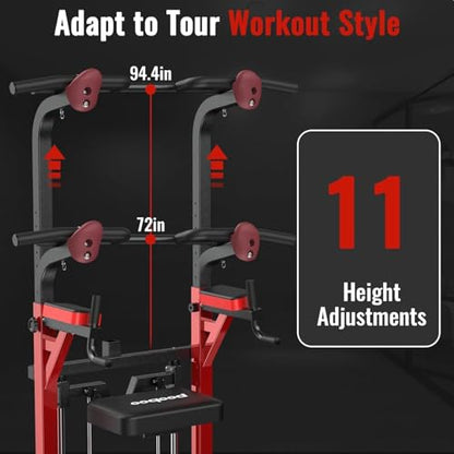 Pull Up Bar Power Tower Dip Station, 450LB Adjustable Home Gym Equipment - color: Black11