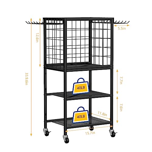 Dumbbell Rack for Home Weight Rack for Home Gym Yoga Mat Storage Rack Black Workout Equipment Storage Organizer with Hooks Yoga Mat Holder with Wheels for Yoga Block, Dumbbell, Resistance Band