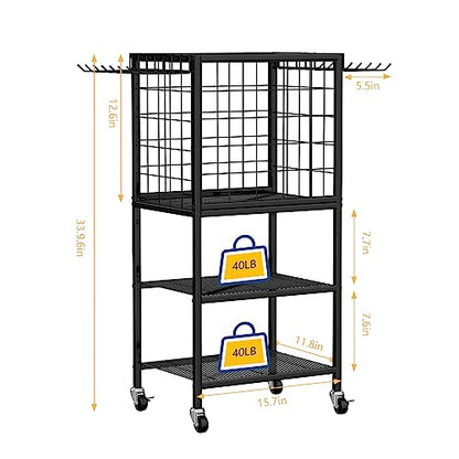 Dumbbell Rack for Home Weight Rack for Home Gym Yoga Mat Storage Rack Black Workout Equipment Storage Organizer with Hooks Yoga Mat Holder with Wheels for Yoga Block, Dumbbell, Resistance Band