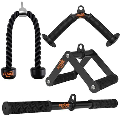 Cable Machine Attachment Set for Gym & Home Workouts, LAT Pulldown Attachments with Non-Slip Grips, Black