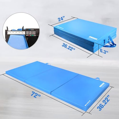 RitFit Upgraded Folding Exercise Mat, 2 Inch Thick Gymnastics Mat - color: Blue(3' x 6')