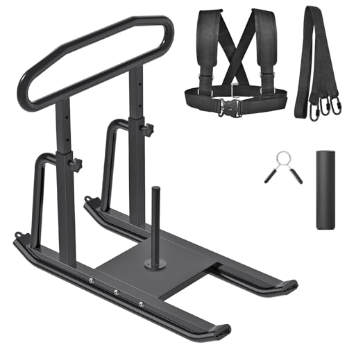 Dolibest Weight Sled, Fitness Sled, Workout Sled for Fitness Strength Training and Speed Improvement, Push-Pull Prowler Training, Suitable for 1-2" Weight Plates, Black - color: Black Height-adjustable Push-Pull Sled