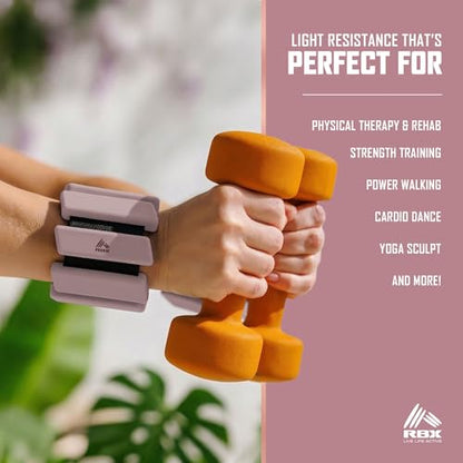 RBX Adjustable Ankle & Wrist Weights, Customizable for Pilates, Yoga, Walking, Barre, Home Workouts & Strength Training - color: Rose Gold