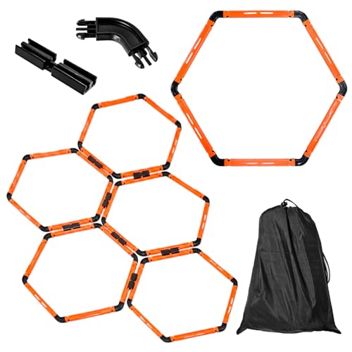Hexagon Agility Rings, 6 Set Speed Training Ladder with Carry Bag, Footwork Drills Gear for Soccer Football Basketball and Fitness