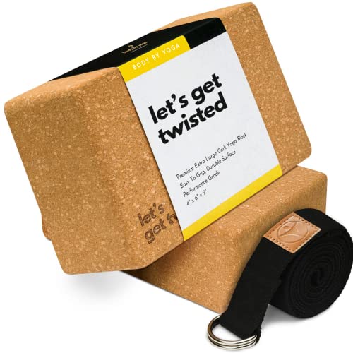 Cork Yoga Blocks 2 Pack – High Density Non Slip with Select Cork Grain for Chip-Resistant Durability | Extra Thick 4” for Support & Stability | Natural, Smooth, and Crumble Free | Body By Yoga
