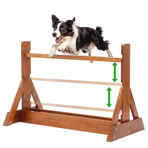 Leinuosen Wooden Dog Agility Jump for Professional Training, Stable Indoor & Backyard Obedience Training Jump with Adjustable Height, Solid Pine Dog Agility Equipment for Puppies and Adult Dogs