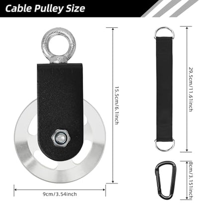 LFJ Aluminum Alloy Cable Pulley with Swing Strap Carabiner, 90mm Pulley Wheel for LAT Pulley System DIY Pull Down Attachment,Ladder Lift,Home Gym Equipment - color: Silver-2Pack