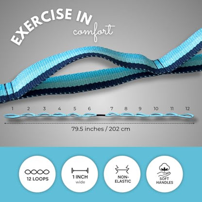 California Yoga Strap | Yoga Belt with Loops | 12 Multi Loop & Non-Elastic | Stretching Strap | Gym Workout & Exercise Bands | Physical Therapy | Improves Sitting Posture for Women & Men
