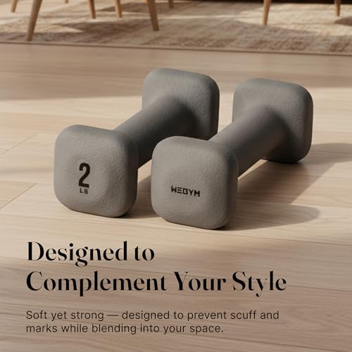 WeGym SafeGrip Square Dumbbells with Anti Slip Handles, Aesthetic Free Weights for Home Workouts, Stable Design Prevents Rolling during Floor Exercises - color: Slate, style: 2LB Pair