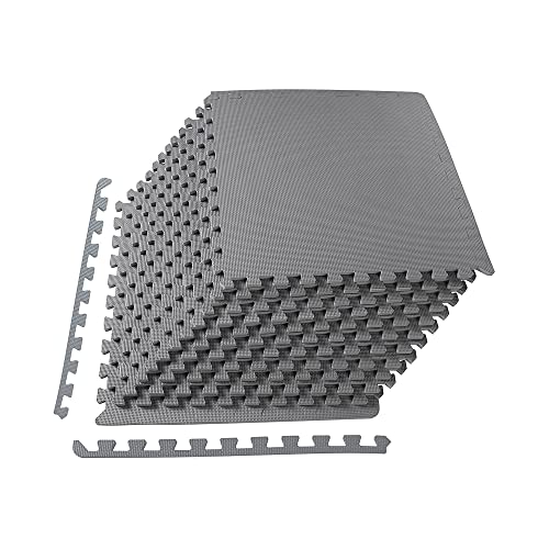 BalanceFrom Puzzle Exercise Mat 1/2" Thick, EVA Interlocking Foam Floor Tiles for Home Gym, Mat for Home Workout Equipment, Floor Padding for Kids, Gray, 24 in x 24 in x 1/2 in, 48 Sq Ft - 12 Tiles - color: Grey, style: 1/2" Thick, 48 Square Feet