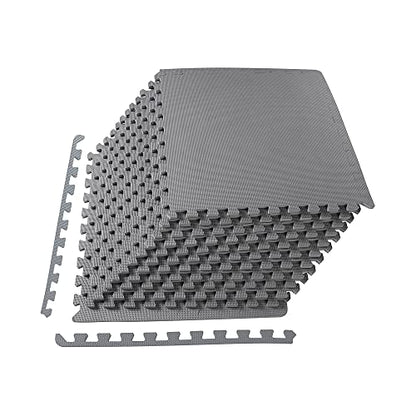 BalanceFrom Puzzle Exercise Mat 1/2" Thick, EVA Interlocking Foam Floor Tiles for Home Gym, Mat for Home Workout Equipment, Floor Padding for Kids, Gray, 24 in x 24 in x 1/2 in, 48 Sq Ft - 12 Tiles