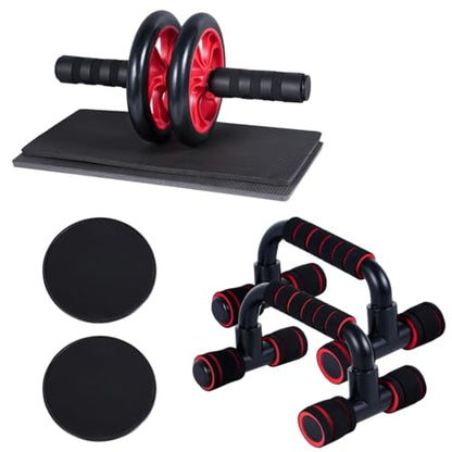 7 Pcs AB Wheel Roller Kit with Push-Up Bars, Knee Pads, and Core Sliders, 4-In-1 Abdominal Exercise Equipment for Home Gym, Core Workout Set for Men and Women, Complete Fitness Gear