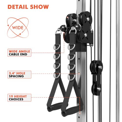 Mikolo Wall Mount Cable Station, Cable Crossover Machine with Dual Pulley System and 19/27 Adjustable Positions for Home Gym Fitness Equipment