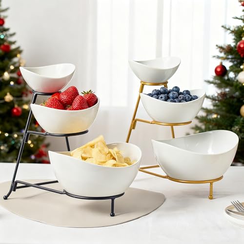 Gomakren 3 Tiered Serving Bowl Set, Chip and Dip Serving Set with Stand - color: Black Stand
