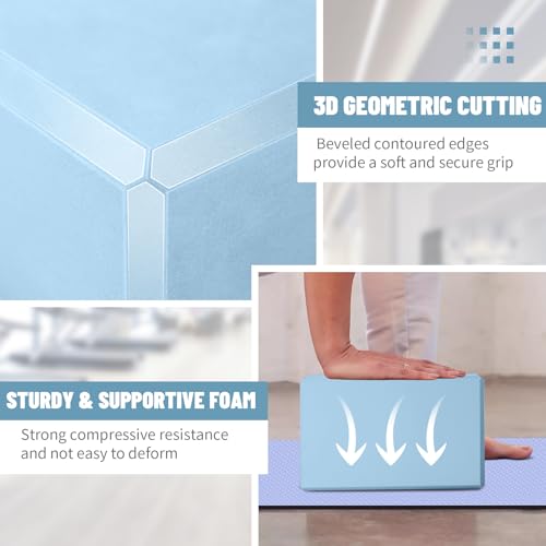 Yoga Blocks 2 Pack 3x6x9IN Foam Block Supportive Latex-Free with Beveled Edges, Non-Slip Exercise Blocks for Pilates, Meditation, Balance, Stretching and Deep Poses