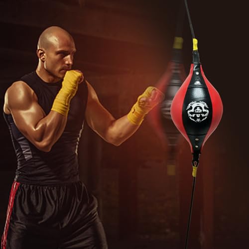 Speed Bag - Reflex Training Boxing Ball, Heavy Duty Endurance Practice Punching Bag | Stress Relief Equipment, Fitness Training Punch Ball for Teens Adults Home Gym Combat Workout - color: Black red