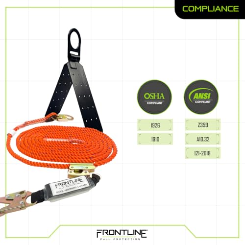 Frontline Combat Complete Roofers Kit with 50' Lifeline Combat™ Full Body Harness | OSHA & ANSI Compliant - size: 50FT Lifeline