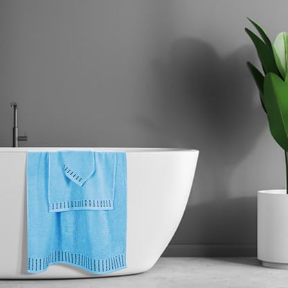 MALLONI HOME Ultra Soft 3 Pack Cotton Towel Set, Contains a Bath Towels 28x55 inch, a Hand Towels 16x24 inch & a Wash Coths 12x12 inch, Ideal Everyday use, Compact & Lightweight - Sky Blue - color: Sky Blue, size: 3 Pack Set