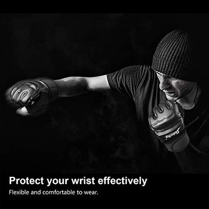 Punch Bag Boxing Martial Arts MMA Sparring Grappling Muay Thai Taekwondo Training PU Leather Wrist Wraps Gloves - color: Black, size: X-Small