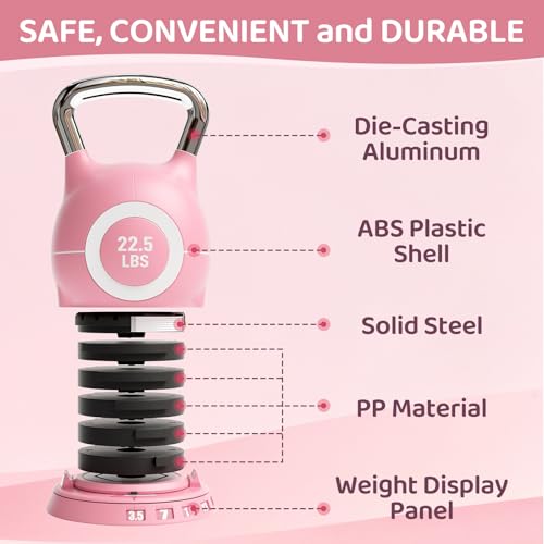 LIFERUN Adjustable Kettlebell Set with 7 Weight Levels, Choose 22.5 lb or 44 lb, Quick-Change Weight Dial & Safety Lock, Space-Saving Design, Full-Body Workout & Cross-Training