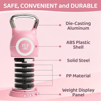 LIFERUN Adjustable Kettlebell Set with 7 Weight Levels, Choose 22.5 lb or 44 lb, Quick-Change Weight Dial & Safety Lock, Space-Saving Design, Full-Body Workout & Cross-Training