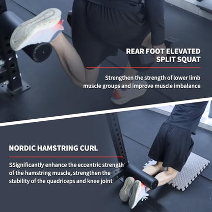Single Leg Squat Roller/Nordic Hamstring Curl for Squat Rack Power Rack Attachments, Bulgarian Split Squat for Workout Esquipment Home Gym Accessories