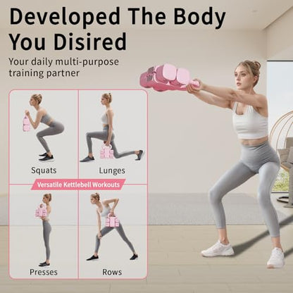 Adjustable Kettlebell Set, 4-in-1 Free Weight Kettlebell sets (5.5lbs 7.7lbs 9.9lbs 12.1lbs) for women, Hand Weight Dumbbell Set of 2 for Home Gym Fitness Training