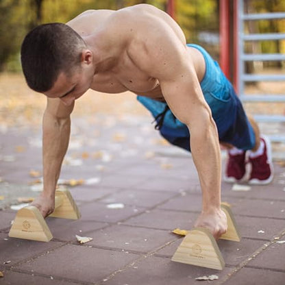 2 PCS Wood Push Up Bars Stands with Non-Slip Base, Supports Aerobics and Upper Body Strength Training for Men and Women, Joint-friendly Beech Wood Home Fitness Equipment