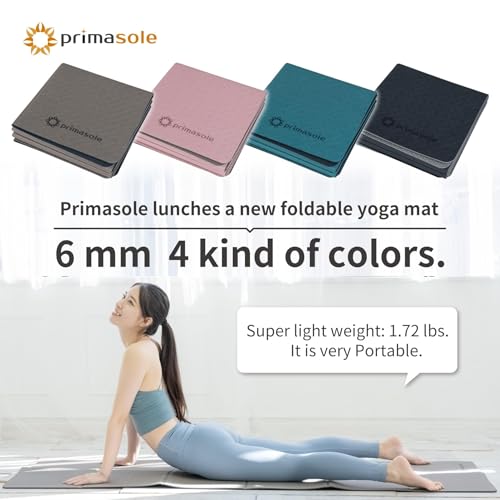 Primasole TPE Folding yoga mat Travel Double side Non-Slip Lightweight Pilates & Floor Workouts6mm thick Black Color PSS22NH013A