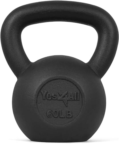 Yes4All Cast Iron Kettlebell, Strength Training Kettlebells 5-80 Lb (5,10,15,20,25,30,35,40,45,50,60,70,80 Lb) for Full Body Workout, Push up, Strength Training - Single & Kettlebell Set of 2 for Men - color: K. Black 60lbs, style: B. Cast Iron