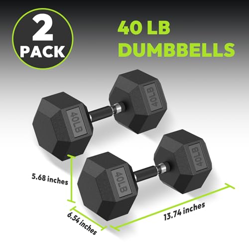 HANDBODE Hex Dumbbell Set 2.5-65 lb, Rubber Encased Hex Dumbbells for Home Gym, Weights Dumbbells Set of 2 Hand Weights for Strength Training & Fitness Exercise - size: 40 lb, Pair, style: Comfort Grip