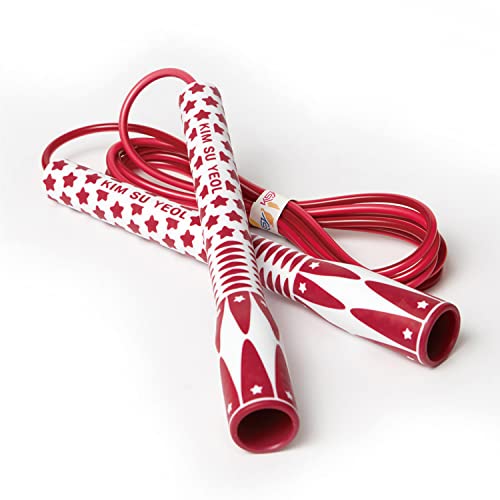Skipping Jump Rope for Fitness Workout - Light Weight, Adjustable, Tangle Free, Excellent line control for Cardio Boxing, CrossFit, Training Exercise All Ages and Gender ( Special Luxury, KA-220, Made in Korea) - color: Luxury Star Red