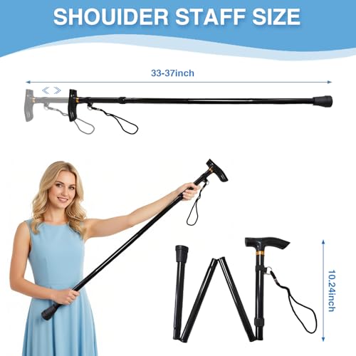 Foldable Shoulder Wand for Physical Therapy & Rotator Cuff Rehab Portable Shoulder Stretcher Stick with Hook Shoulder Wand Therapy Stretching Tool Exercise Wand for Shoulders (Black)