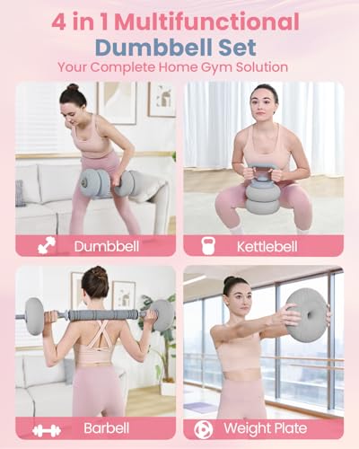 kisnbld Adjustable Dumbbell Set, 35/45/62LBS SoftShell Weight Set with Connector 4-IN-1 Dumbbell Set Used as to Barbell & Kettlebell for Home Gym, Fitness Exercise for Men Women Beginners - color: Gray-35 LB