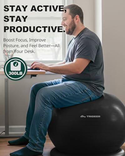 Trideer Exercise Ball Chair with Bands, Stability Ball for Office & Fitness - color: Black, size: L(23-26inchs/58-65cm)