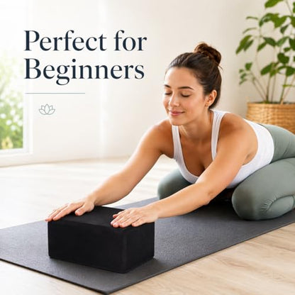 High Density EVA Foam Yoga Block Support and Stability for Stretching, Workout, Pilates at Home and Gym - color: Black
