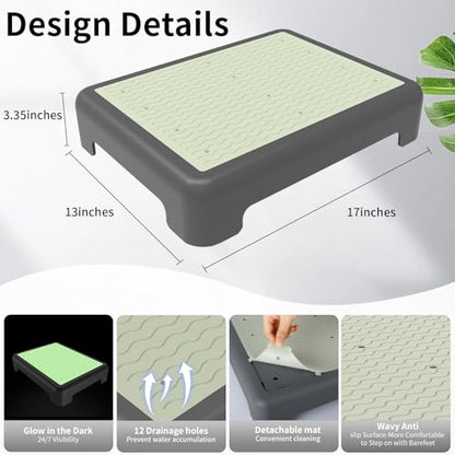 One Step Stool for Adults, Noctilucent Bed Step Stools, 650 LBS Capacity, Non-Slip Safety Step Platform Indoor and Outdoor for Seniors, Wide Step Stools Elderly Assistance at Night